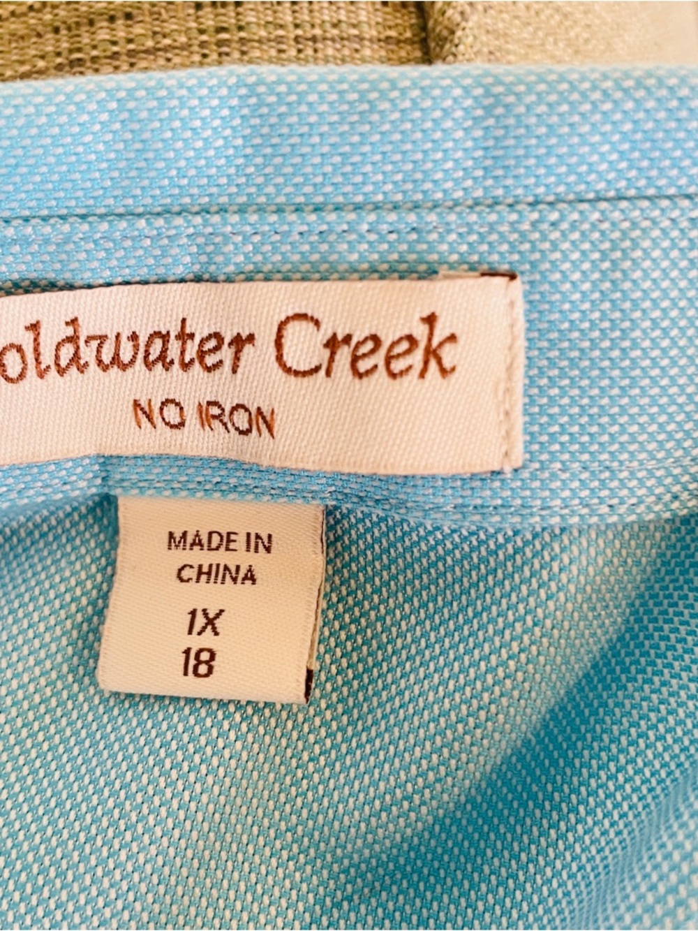 Coldwater Creek No Iron Button Up Shirt Size 1X (18)Blue 3/4 Sleeves 100% Cotton - Picture 6 of 6